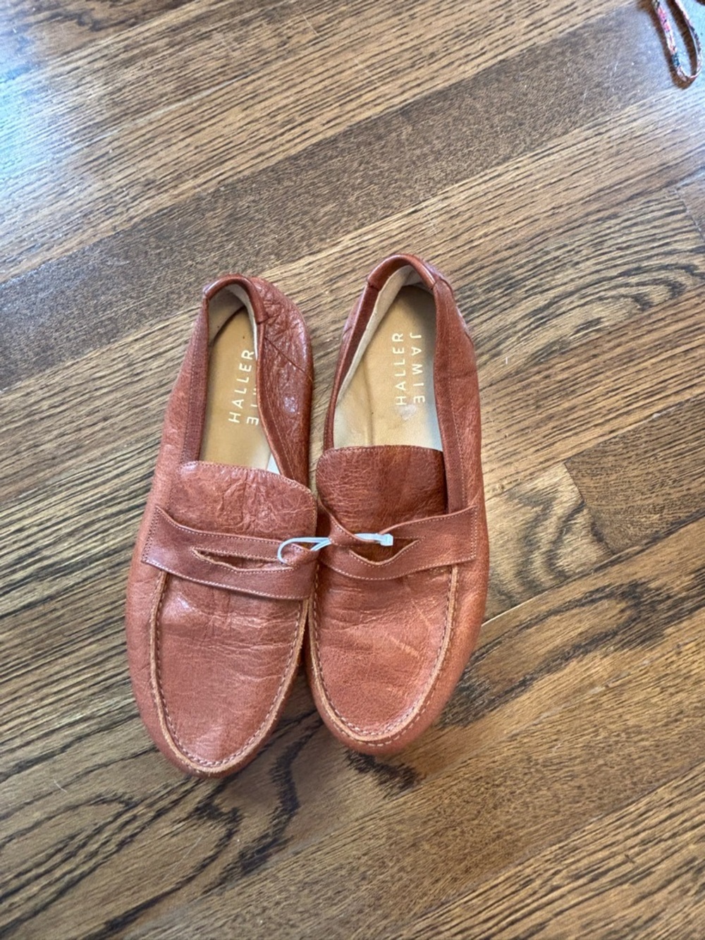Jamie Haller Leather Penny Loafers Brown US 7 EU 37.5 Made in Italy Cognac - Picture 2 of 6